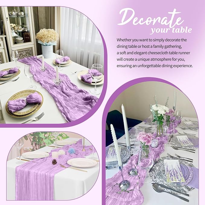Pesonlook Cheesecloth Table Runner Light Purple, 10 Pack 17.7x108 inch - Image 4