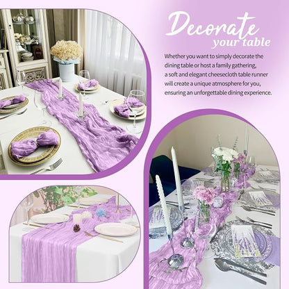 Pesonlook Cheesecloth Table Runner Light Purple, 20 Pack 17.7x108 inch - Image 4