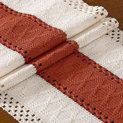 DeZerlor Boho Macrame Table Runner Terracotta Spring Easter Farmhouse Woven - Image 5