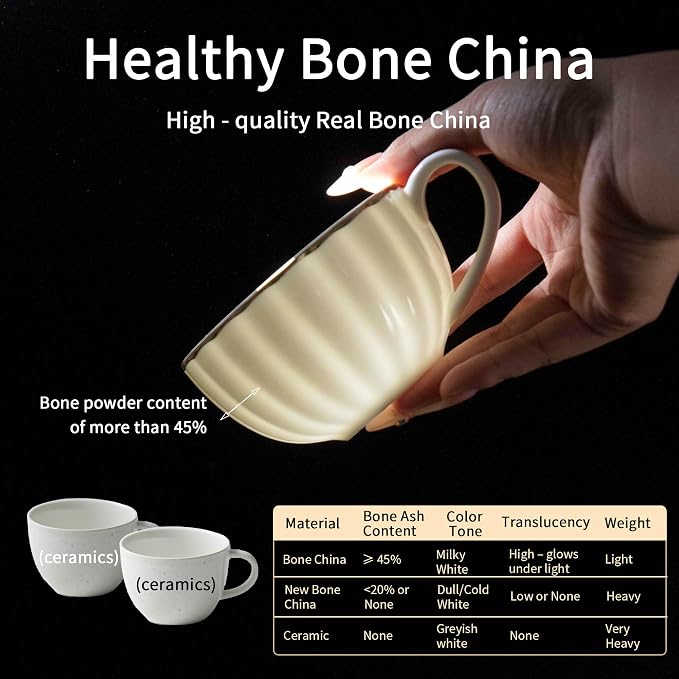 Bone China Tea Cups and Saucers Set – White Luxury Fine Porcelain Mugs - Image 7