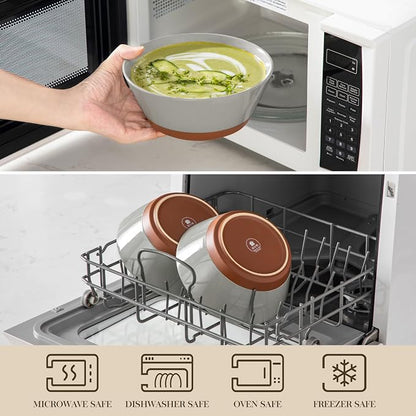 MALACASA Soup Bowls, Ceramic Salad Bowls Set of 4, 36oz Ceramic Bowls | - Image 3