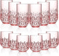 Acrylic Drinking Glasses Set of 12 Pink Mixed Drinks Glassware Unbreakable Palstic Tumbler and Rocks Glass Set 6pcs 18oz Highball and 6pcs 12 oz Cocktail Glasses for Cocktail Iced Coffee Beer Whiske