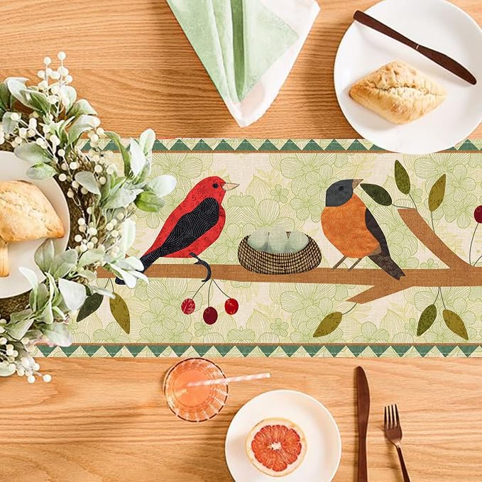 Seliem Summer Birds Tree Branches Table Runner, Cardinal Home Kitchen | Dining - Image 3
