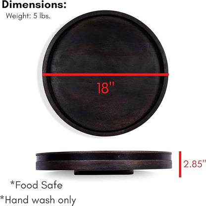 BIRDROCK HOME Wooden Lazy Susan Turntable - Spice Rack Organizer for Kitchen Table, Dining, Pantry and Countertop - Rotating Tray for Condiments - with Burnished Iron Accents - 18" Large, Black