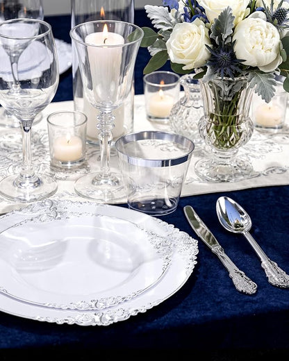 100pcs White Silver Plastic Plates - Image 3