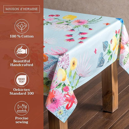 Maison d' Hermine Table Cloth Rectangle Table 100% Cotton 70 x 108 Inches Tablecloth Reusable Decorative for Dining Room Farmhouse Home Valentines Day Decorations Spring Summer - Jardin D'Ete - Mint