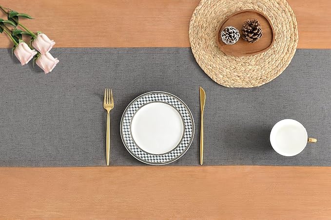 Wracra Linen Table Runner, Charcoal Grey Table Runners 108 Inches Long | Rich - Image 2
