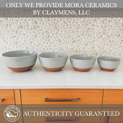 Mora Ceramic Large Mixing Bowls - Set of 2 Nesting Bowls for Cooking, Serving, Popcorn, Salad etc - Microwavable Kitchen Stoneware, Oven, Microwave and Dishwasher Safe - Extra Big 2.5 & 1.6 Qt - Grey
