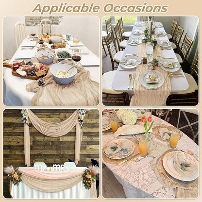 6 Pack Beige Cheesecloth Table Runner 20 x 120 Inch Gauze Table Runner Fabric - Image 7