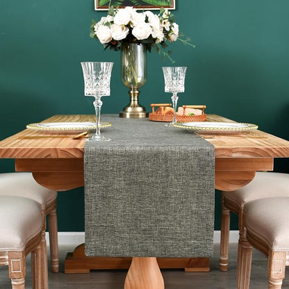 NEWISHER Farmhouse Rustic Faux Linen Dark Grey Table Runner 13x60inch | Dark - Image 3