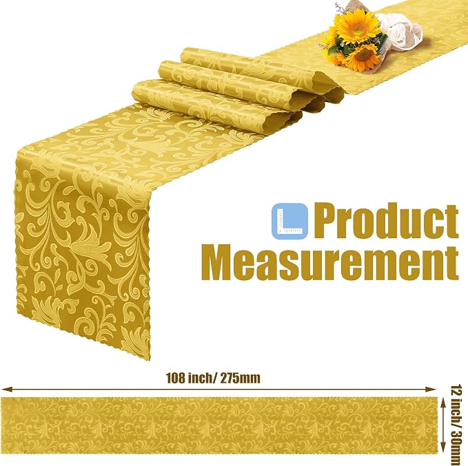 RUDONG M Gold Satin Table Runners, 12 x 108 Inch, 2 Pack | Long Silky Damask - Image 4