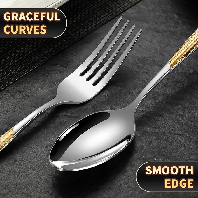 40-Piece Hammered Silver Gold Silverware Set - Image 8