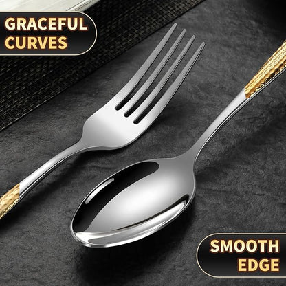 40-Piece Hammered Silver Gold Silverware Set - Image 8