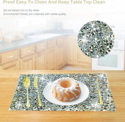 Silver Diamond Rhinestone Encrusted Square Placemats - Set of 2