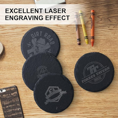 Slate Coasters Set of 60,4-Inch Black Round Stone Drink Coasters with Scratch-Resistant Backing, Durable Tabletop Protection for Home Office Kitchen, Ideal Housewarming Wedding Gifts