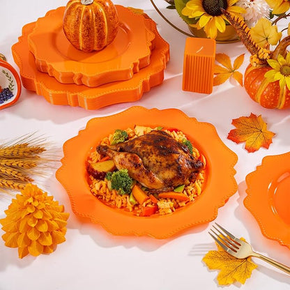 COLOSUS 100pcs orange Disposable Plastic Plate-Heavy duty plate for Party/Wedding/anniversary 50 dinner plates and 50 dessert/salad plates