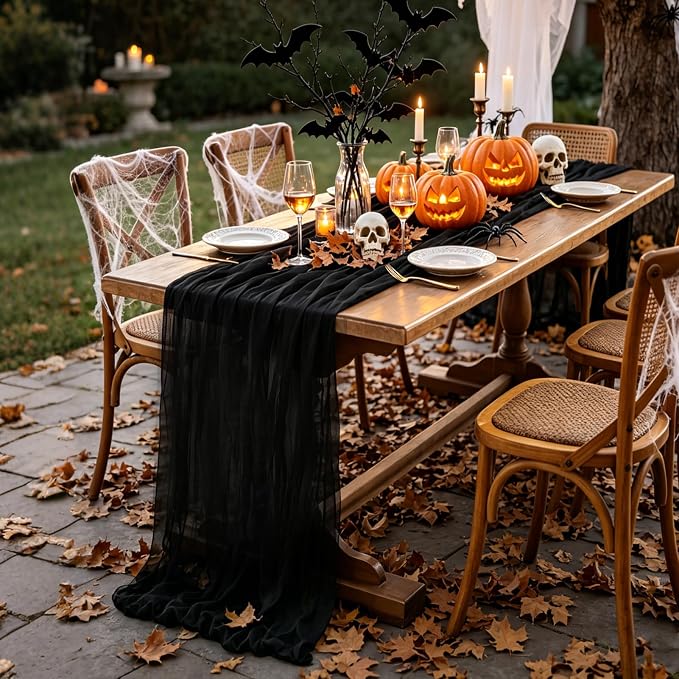 6Pcs Black Table Runner, 10FT Black Cheesecloth Halloween Table Runner - Image 5