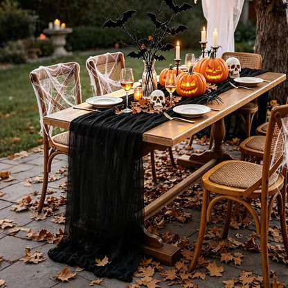 Black Table Runner, 10FT Black Cheesecloth Halloween Table Runner 35*120inch - Image 5