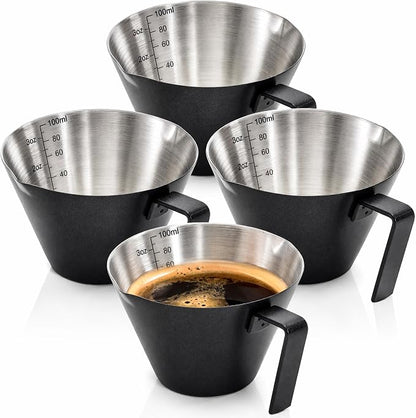 4 Pack Stainless Steel Espresso Measuring Cup, 3.4OZ/100ML Double Spout by YIMITEE