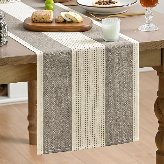 Artoid Mode Brown Farmhouse Rustic Table Runner, Seasonal Fall Macrame Fabric by ArtoidMode