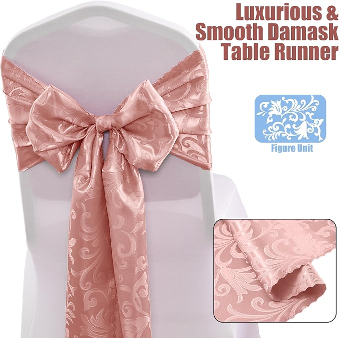 RUDONG M 2 Pack Rose Gold Satin Table Runners 12 x 108 Inch | Long Silky Damask - Image 3