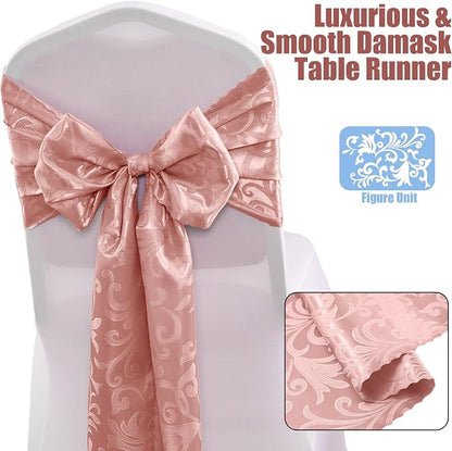 RUDONG M 2 Pack Rose Gold Satin Table Runners 12 x 108 Inch | Long Silky Damask - Image 3