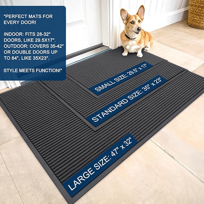 OLANLY Front Door Mat Indoor Outdoor Entrance, Waterproof Heavy Duty Doormat, Fade Resistant, Low Profile, Easy Clean Patio Porch Welcome Floor Mats for Entry, 59x23, Charcoal Grey