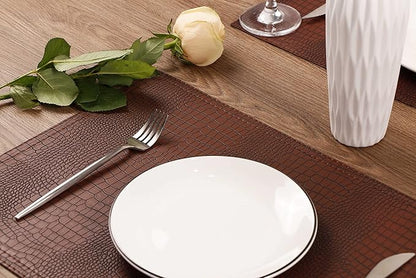 Faux Leather Hardboard Placemats, Set of 6 PU Table Mats, Easy to Clean, Heat & Stain Resistant for Office Conference Table, Dining Home Decor, Brown