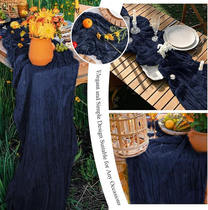 8 Pack Navy Blue Cheesecloth Table Runner 10FT Long Boho Gauze Fabric Table - Image 7