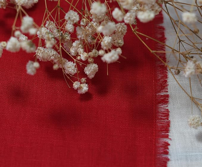 Christmas Table Runner with Fringe- 14x72 Inch Red, 100% Pure Linen Christmas - Image 5