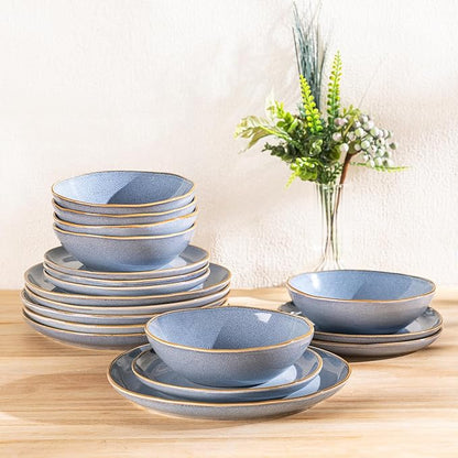 AmorArc Ceramic Dinnerware Sets,Handmade Reactive Glaze Stoneware Plates and Bowls Set,Highly Chip and Crack Resistant | Dishwasher & Microwave Safe Dishes Set,Service for 8 (24pc)-Reactive Blue