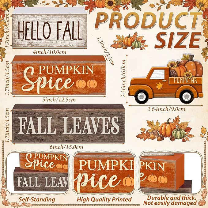 Moucuny 4 Pcs Fall Decoration for Home Fall Truck Decor Thanksgiving Tiered - Image 3