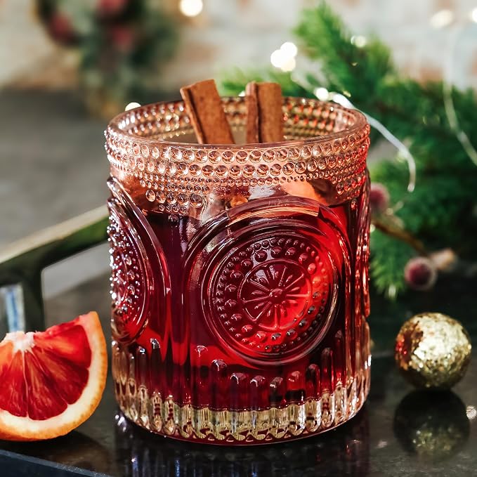 Ribbed Retro Arch Floral Rose Gold Drinking Glasses Set of 6, Vintage Glassware - Image 2