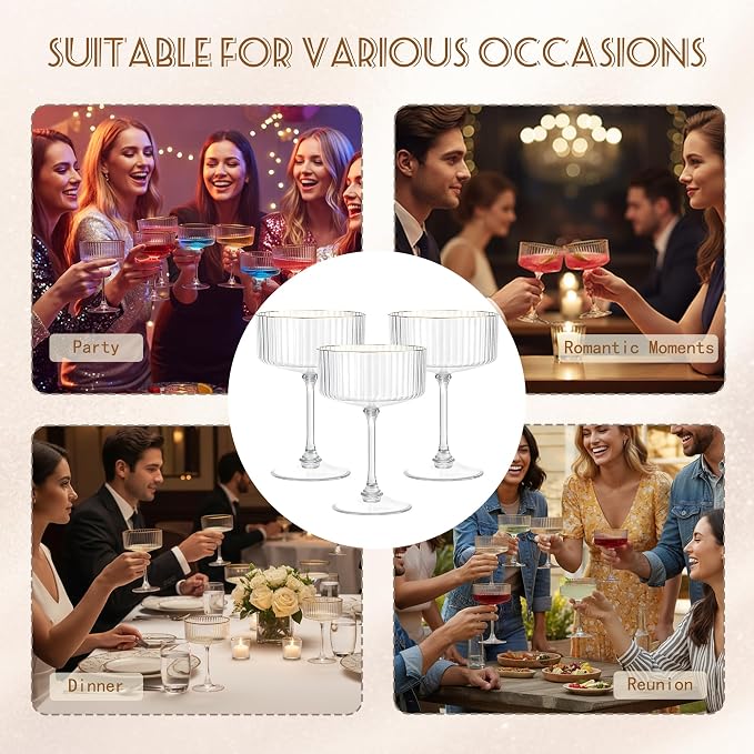 24PCS Plastic Martini Glasses Clear Disposable Coupe Glasses | 10oz, Ribbed & - Image 6