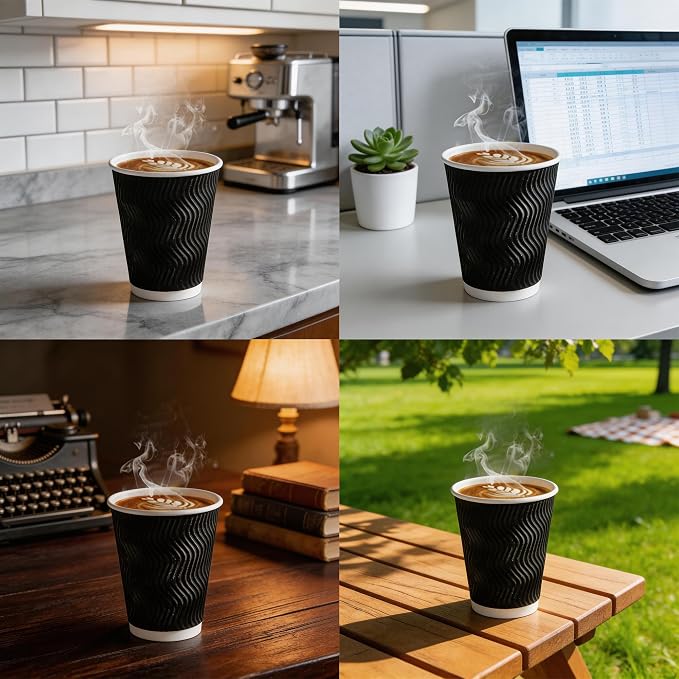 MOUMOULIFE 12 oz Disposable Paper Coffee Cups 100 Pack, Leak Proof Insulated - Image 7