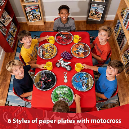 60Pcs Dirt Bike Party Decorations 9" Dirtbike Birthday Heavy Duty Paper Plates Motorcycle Disposable Plates Motocross Tableware for Boys Dirt Bike Birthday Party Decorations