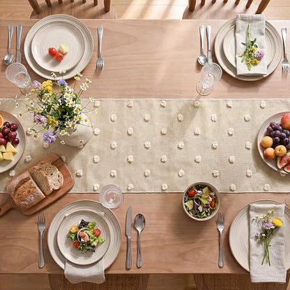 Artoid Mode Champagne Pom Pom Tulle Table Runner, Seasonal Washable Kitchen - Image 3