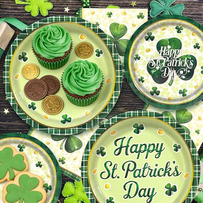 60pcs St.Patrick's Paper Plates and Napkins Party Supply, Serve 20 | Shamrock - Image 4