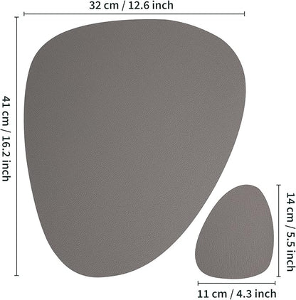 Myir JUN Placemats, Dual-Sided Placemats Waterproof Faux Leather Placemats Set of 4 Place Mats and Coasters Non-Slip Washable Table Mats for Dining Table (Gray Beige, Set of 4)