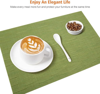 Placemats Set of 4,Washable,Heat and Stain Resistant Indoor/Outdoor Place mats,Vinyl Woven Non Slip Table Mats for Restaurant Table Protection,PVC Placemats(Green,4PCS)