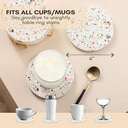 Terrazzo Coasters Set of 6, Colorful Boho Absorbent Ceramic Coasters | Speckled - Image 3