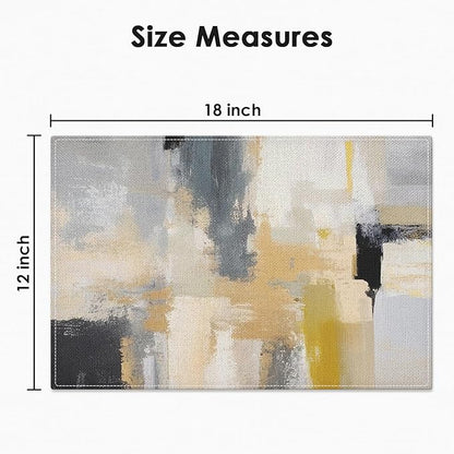 Emvency Farmhouse Placemats Set of 4, Modern Grey and Gold Art Painting 12x18 Inch Abstract Beige Table Mats for Outdoor Home Party Kitchen Dining Decoration