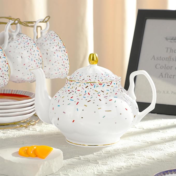fanquare 21-Piece Colorful British Porcelain Tea Sets, 6 Cups and Saucers Set - Image 2