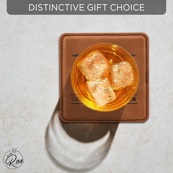Personalized Dad Leatherette Coasters- Set of 6 Custom Dad Gift - Image 4