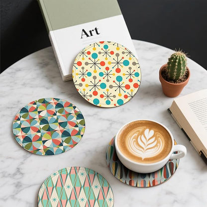 Middle Ages Coasters Leather Round Drink Coasters 6 Pcs Set with Holderor for Cup Drink Coffee Table Bar Home Decor