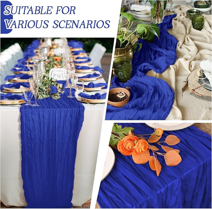 3 Pack Royal Blue Cheesecloth Table Runner 17x108 Inch Semi Sheer Boho Gauze - Image 3