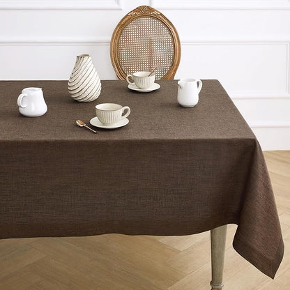 Solino Home Linen Tablecloth 60 x 108 Inch - 100% Pure Linen Chambray Brown Table Cloth for Rectangle Tables - Athena, Machine Washable Tablecloth