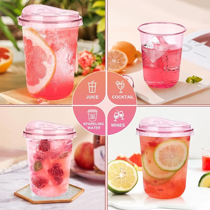 KesaPlan 50 Pack 16 oz Pink Round Bottom Plastic Party Cups - Image 7
