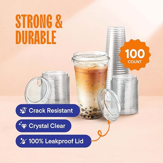 24 oz Clear Plastic Cups with Strawless Sip Lids - Image 2