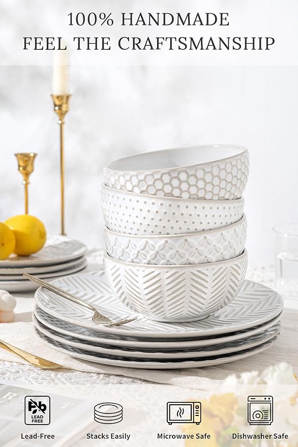 FOBENTA 18 Piece Embossed Dinnerware Sets - Image 3